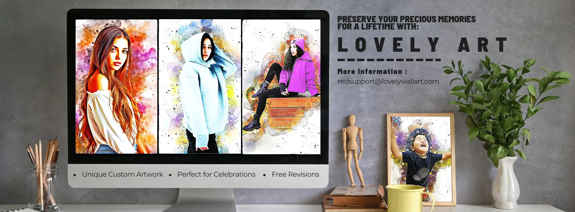 Beautifully hand-painted custom watercolor portraits for your home. custom wall art.
